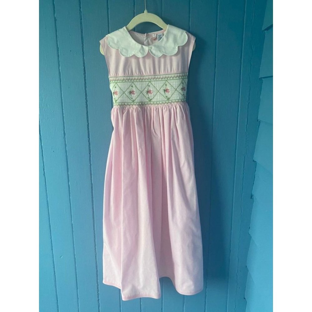 Vintage Orient Expressed Pink Smocked Dress Petal Collar Modest 7